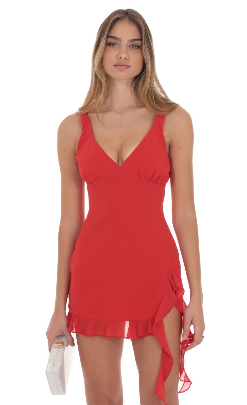 Chiffon Tassel Slit Dress in Red - luluinthesky