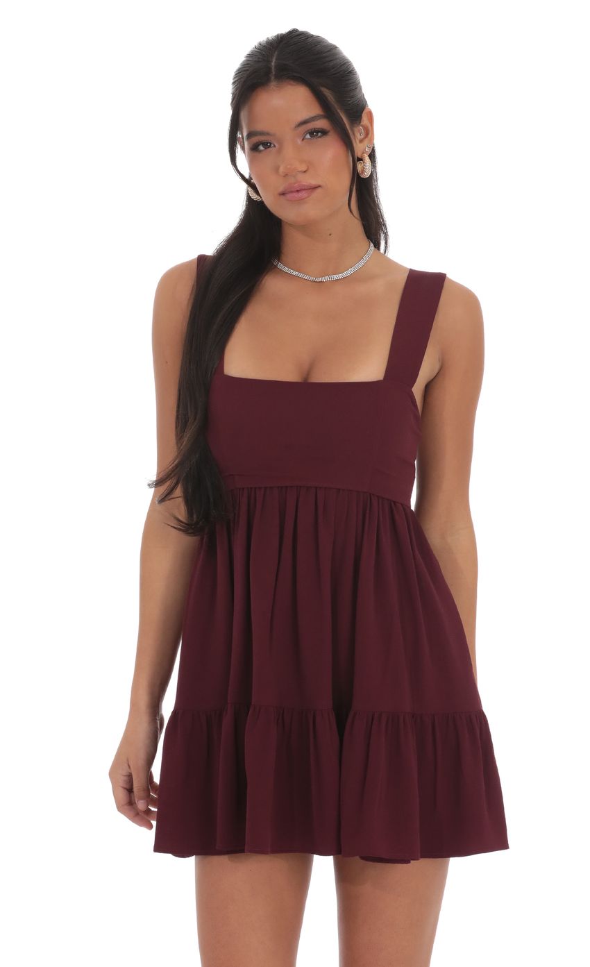 Square Neckline Babydoll Dress in Burgundy - luluinthesky