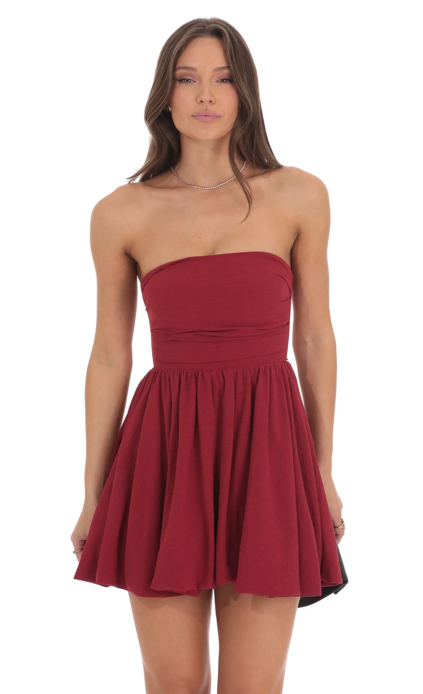 Strapless Bubble Dress in Maroon - luluinthesky