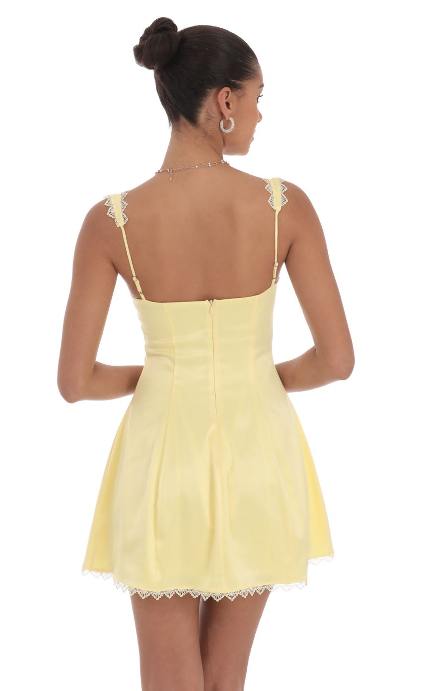 Satin Embroidered Fit and Flare Dress in Yellow - luluinthesky