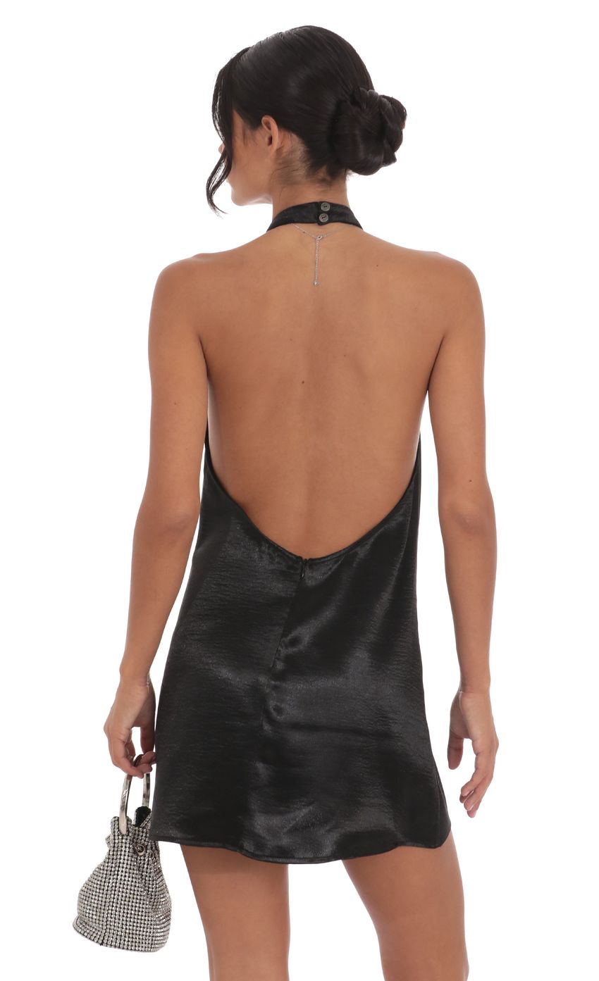 Satin Halter Shift Dress in Black - luluinthesky