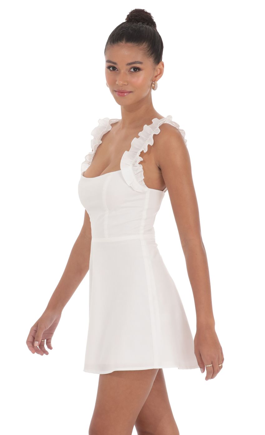 Ruffle Strap A-line Dress in White - luluinthesky