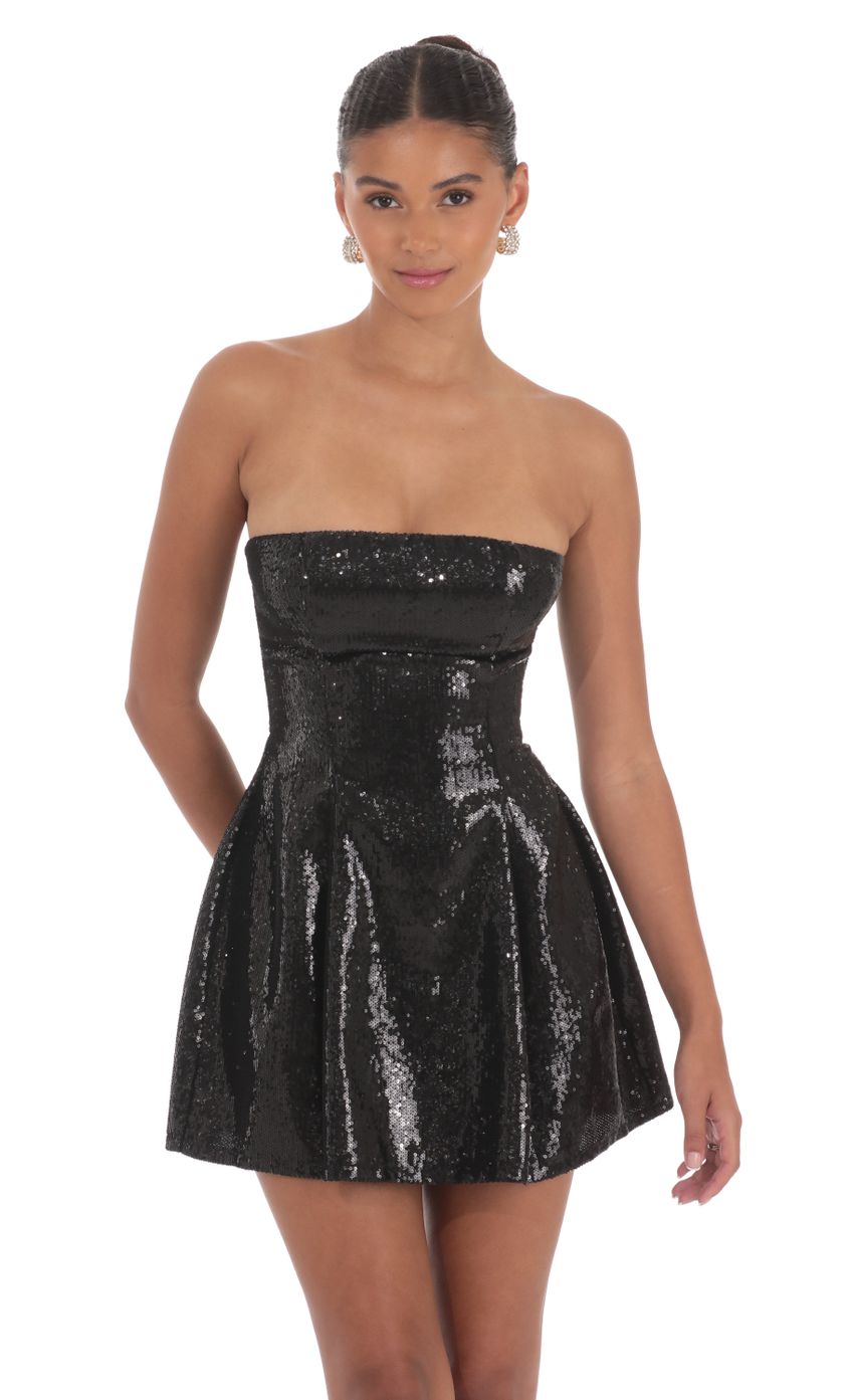 Sequin Strapless Fit and Flare Dress in Black - luluinthesky