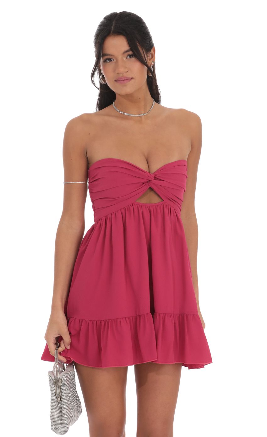 Cutout Strapless Babydoll Dress in Magenta - luluinthesky