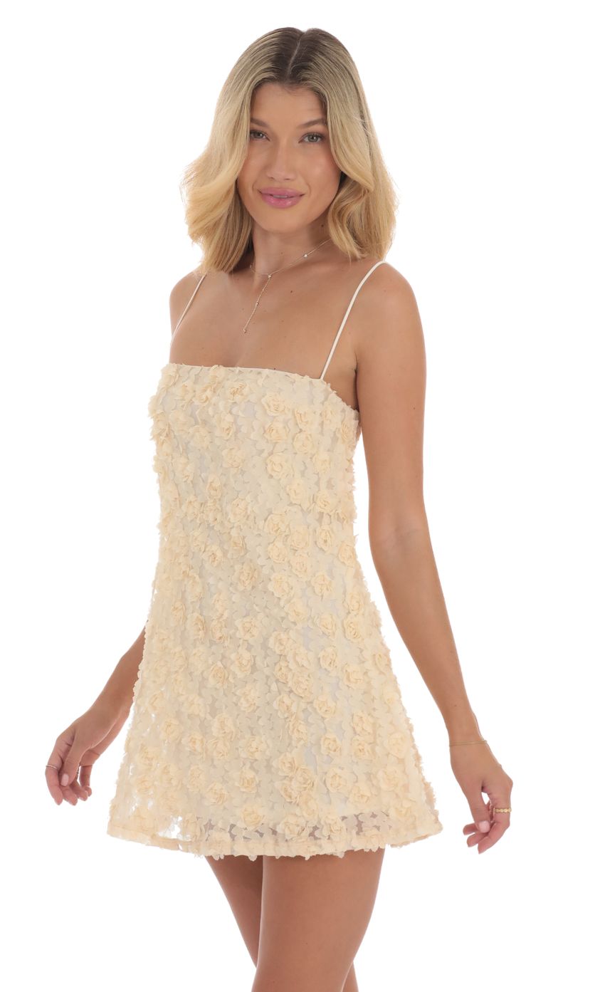 Textured Floral Square Neck Dress in Cream - luluinthesky