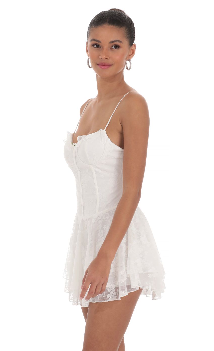 Lace Floral A-Line Dress in White - luluinthesky