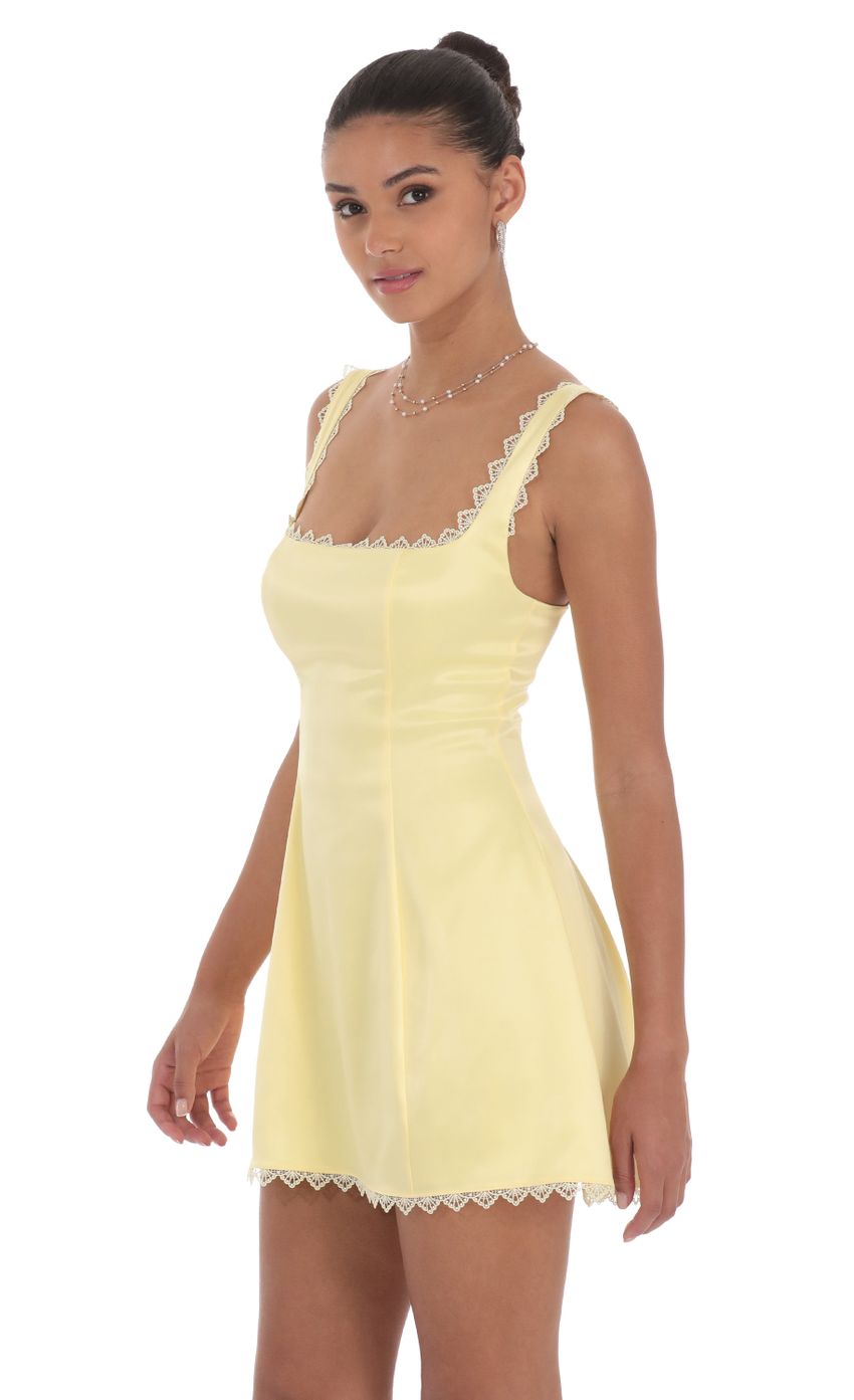 Satin Embroidered Fit and Flare Dress in Yellow - luluinthesky