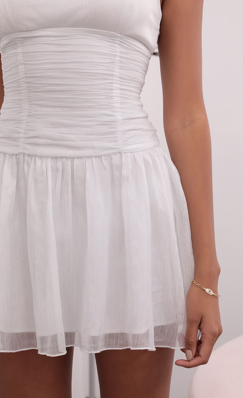 Ruched Waist Chiffon Dress in White - luluinthesky