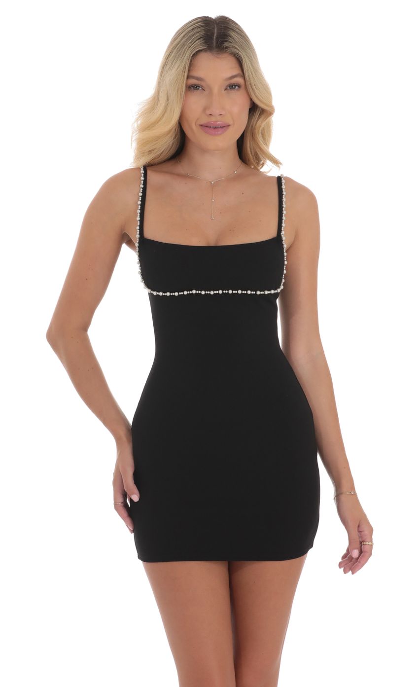Pearl Outline Bodycon Dress in Black - luluinthesky