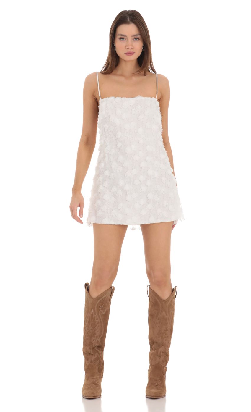 3D Floral Shift Dress in White - luluinthesky