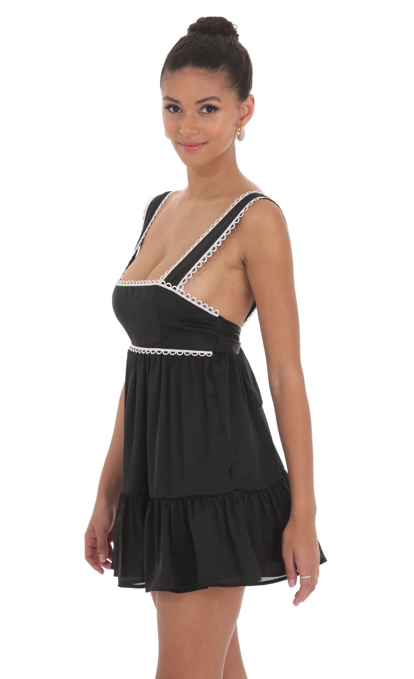 Embroidered Trim Babydoll Dress in Black - luluinthesky