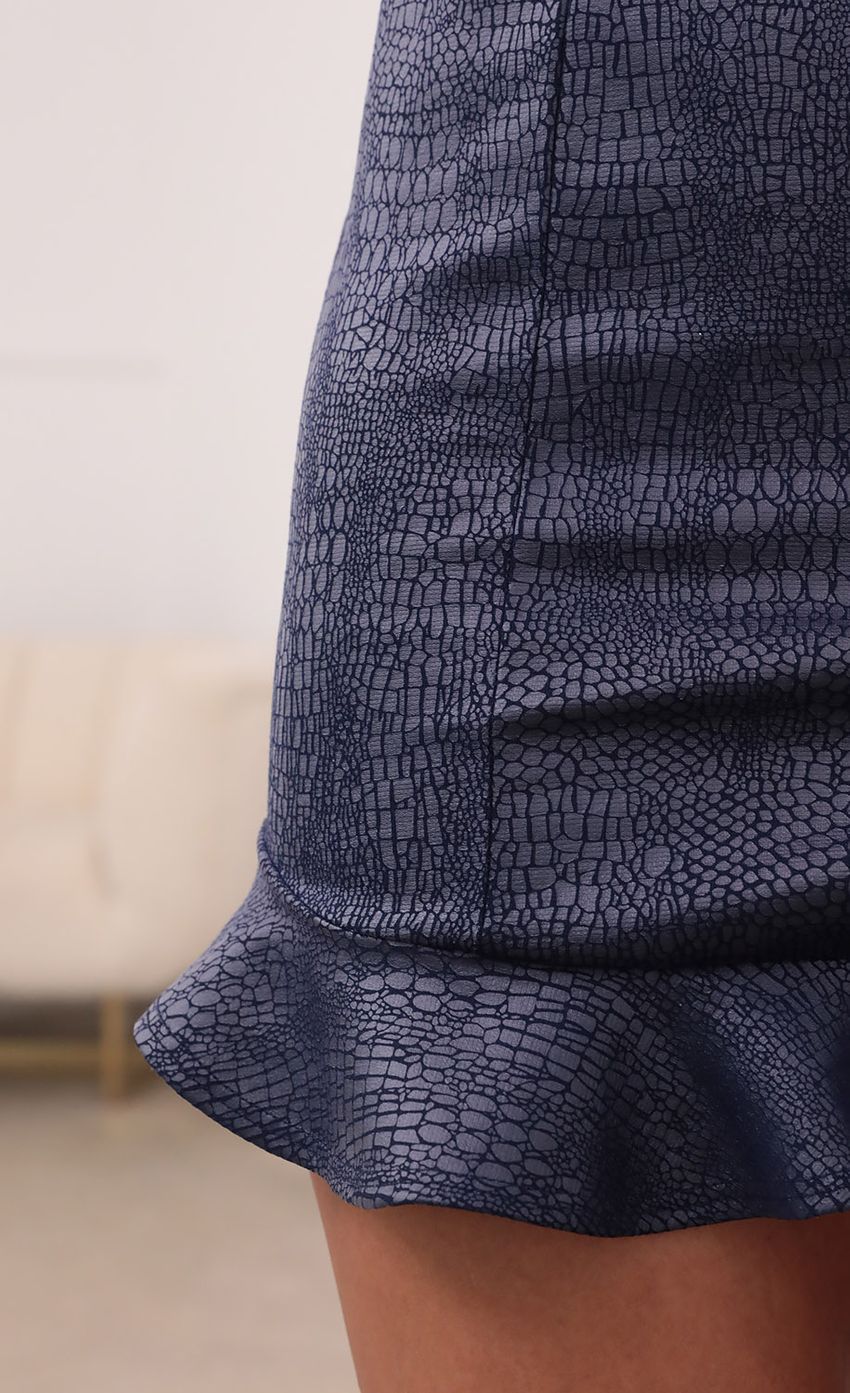 Ruffle Dress In Navy Faux Croc - luluinthesky