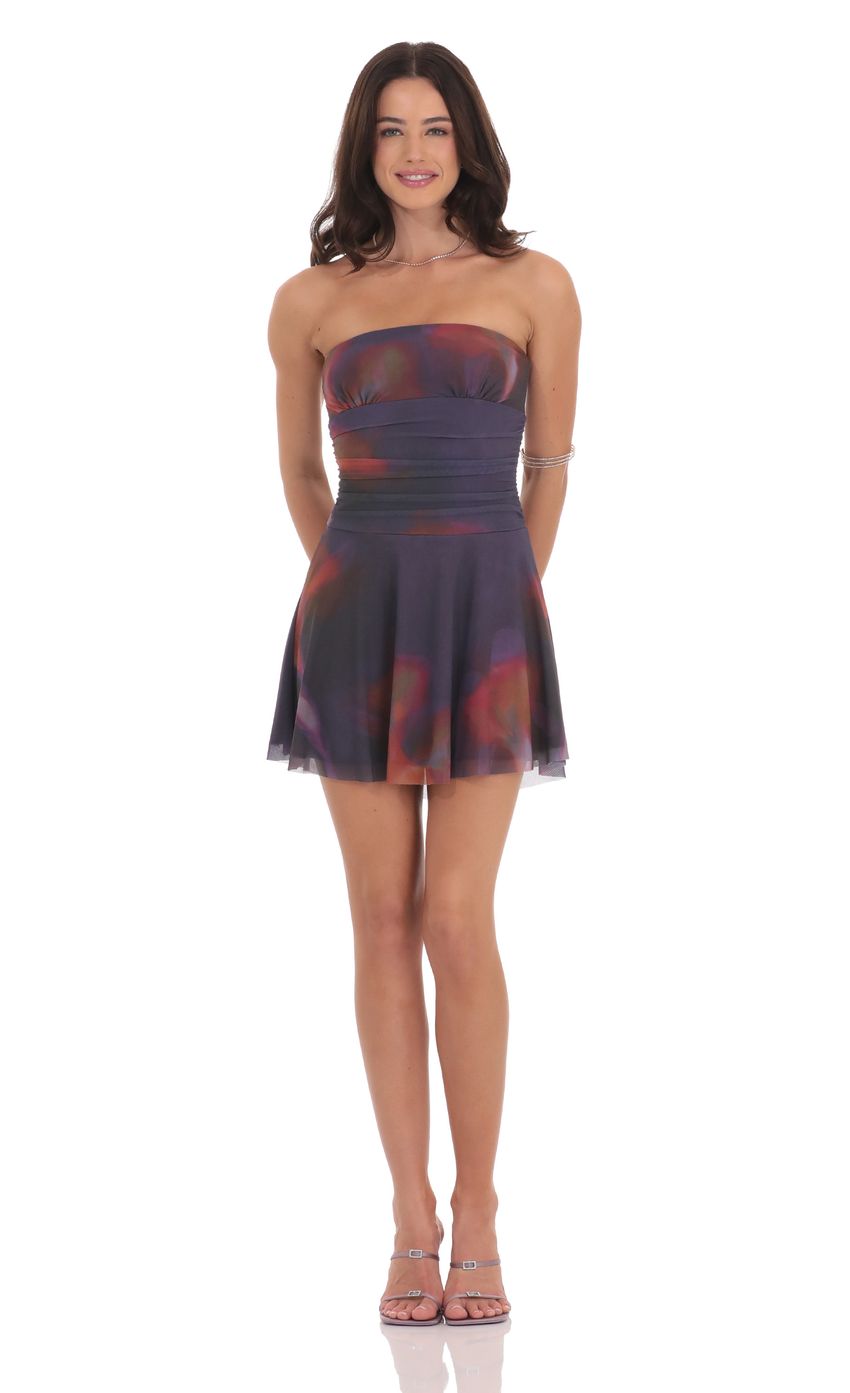 Mesh Print Fit and Flare Dress in Purple - luluinthesky