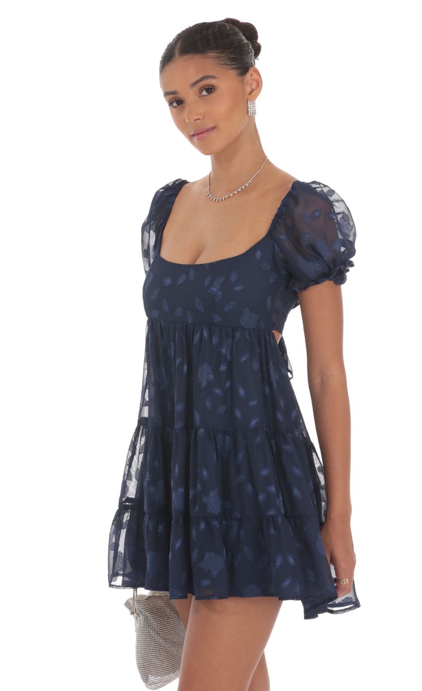 Floral Chiffon Fit and Flare Dress in Navy - luluinthesky