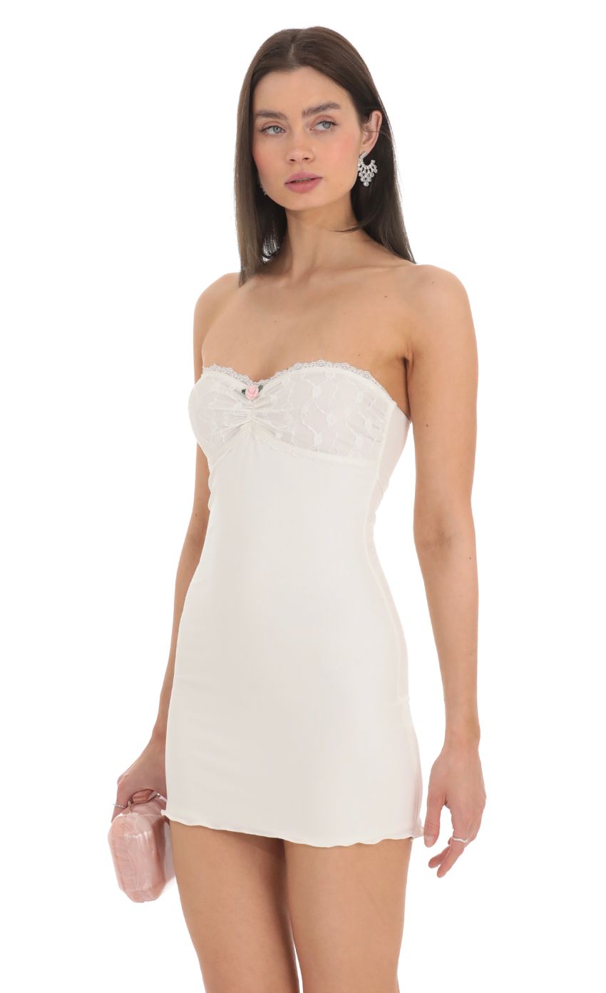 Lace Bust Bodycon Strapless Dress in White - luluinthesky