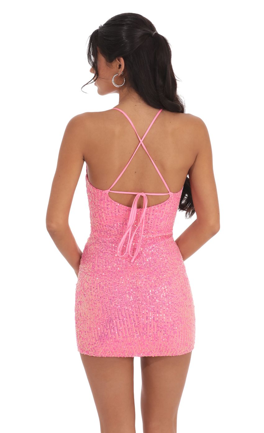 Sequin Ruched Overlay Dress in Hot Pink - luluinthesky