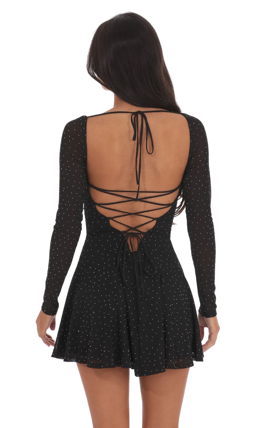 Rhinestone Draped Fit and Flare Dress in Black - luluinthesky