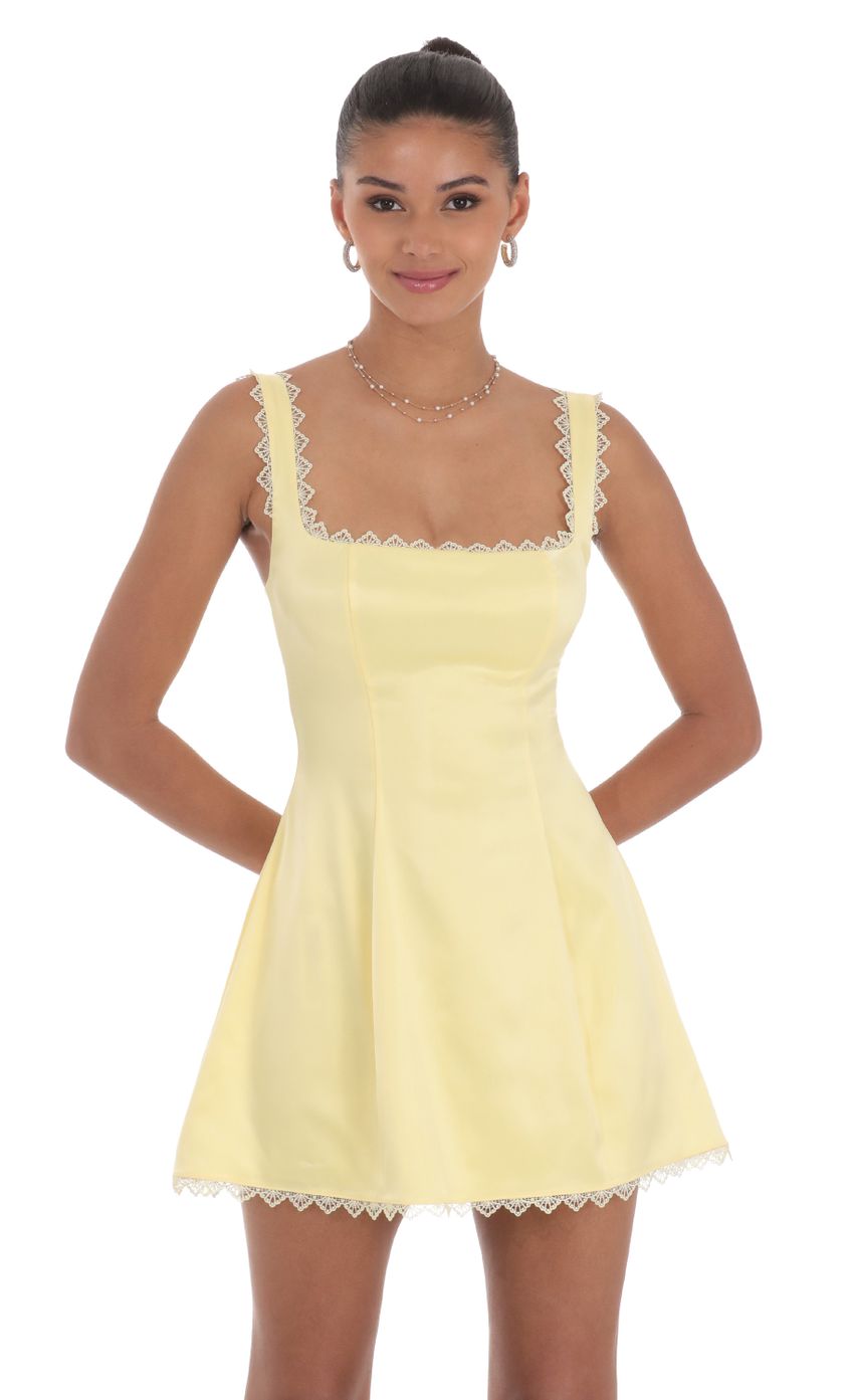 Satin Embroidered Fit and Flare Dress in Yellow - luluinthesky