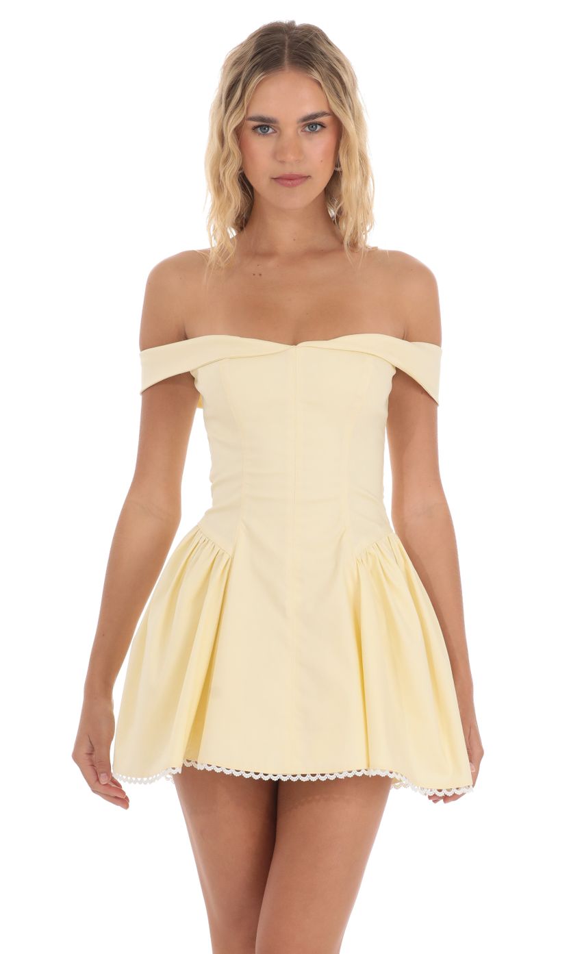 Off Shoulder Fit and Flare Dress in Yellow - luluinthesky