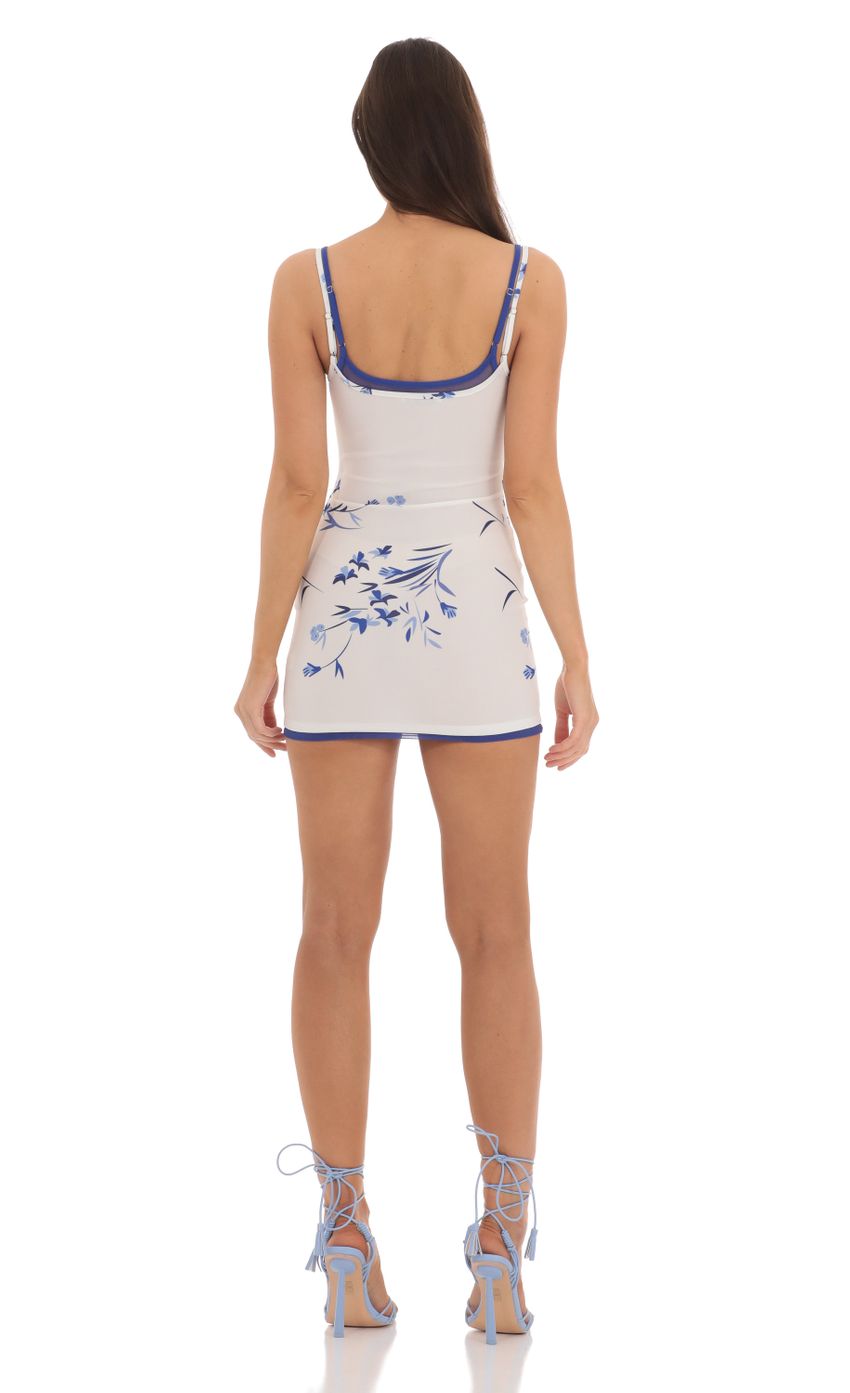 Double Strap Mesh Floral Bodycon Dress in White - luluinthesky