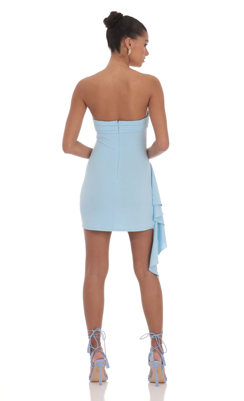 Strapless Ruched Tassel Dress in Blue - luluinthesky