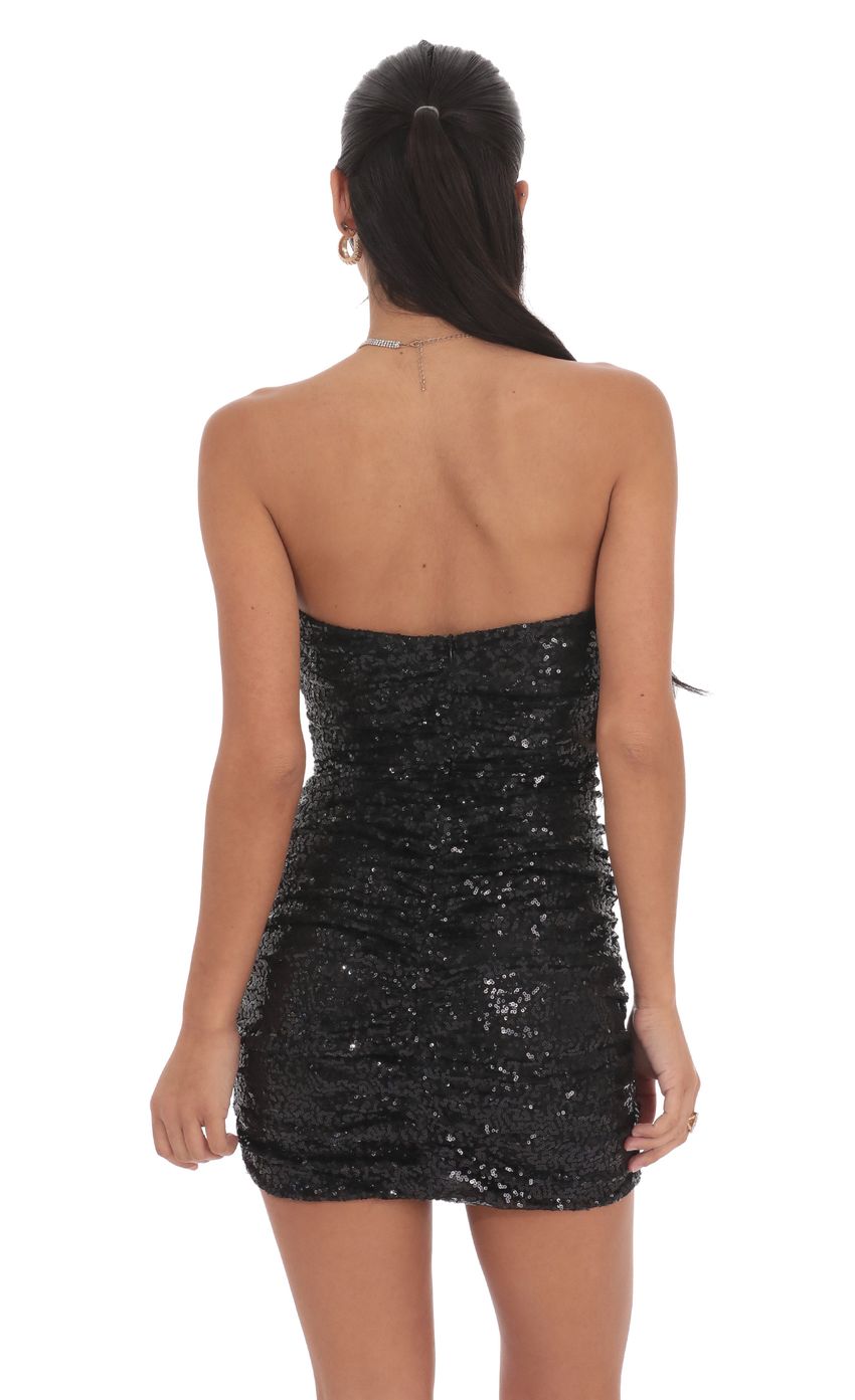 Strapless Sequin Cutout Bodycon Dress in Black - luluinthesky