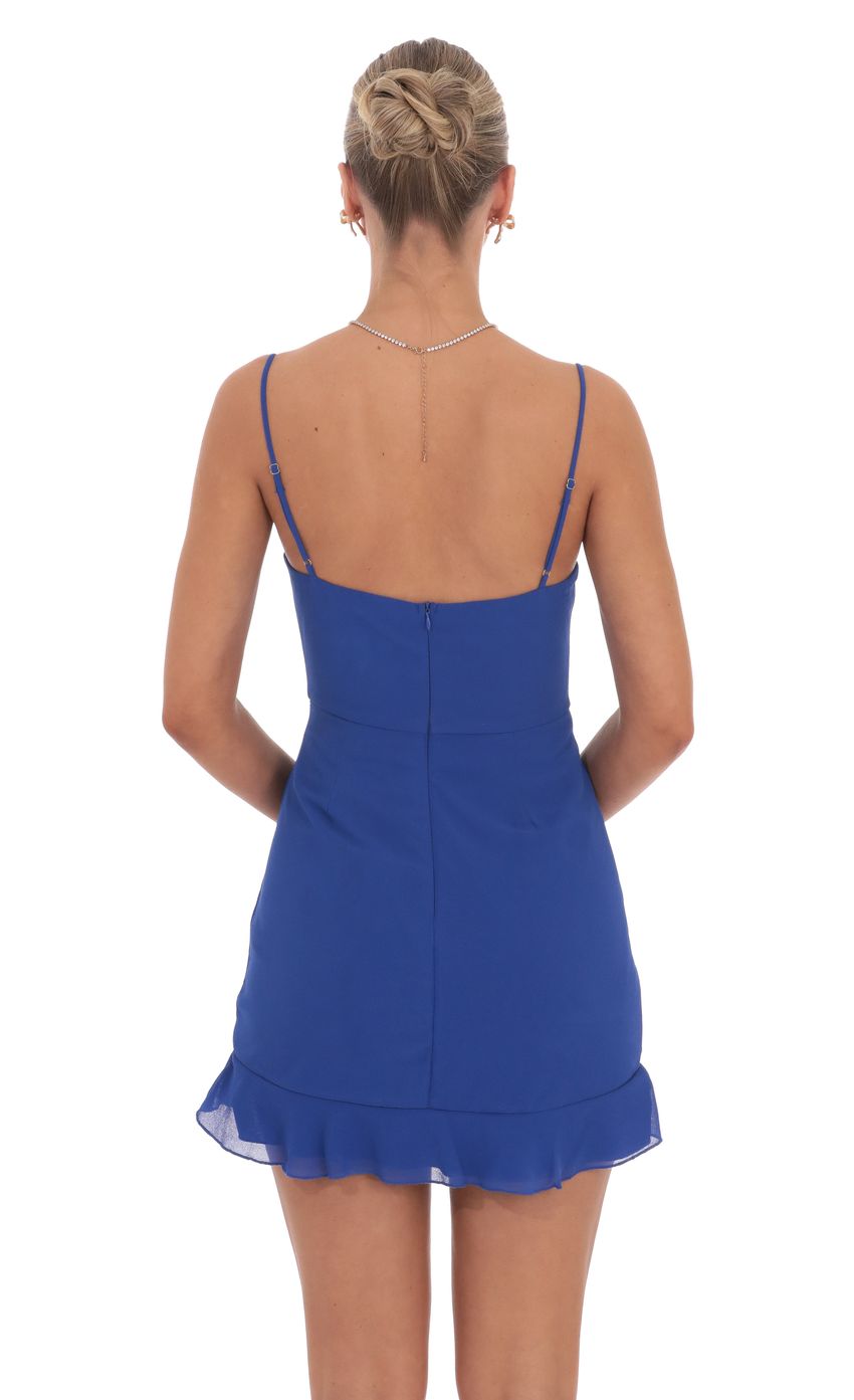 Chiffon Cowl Neck Ruched Dress in Blue - luluinthesky