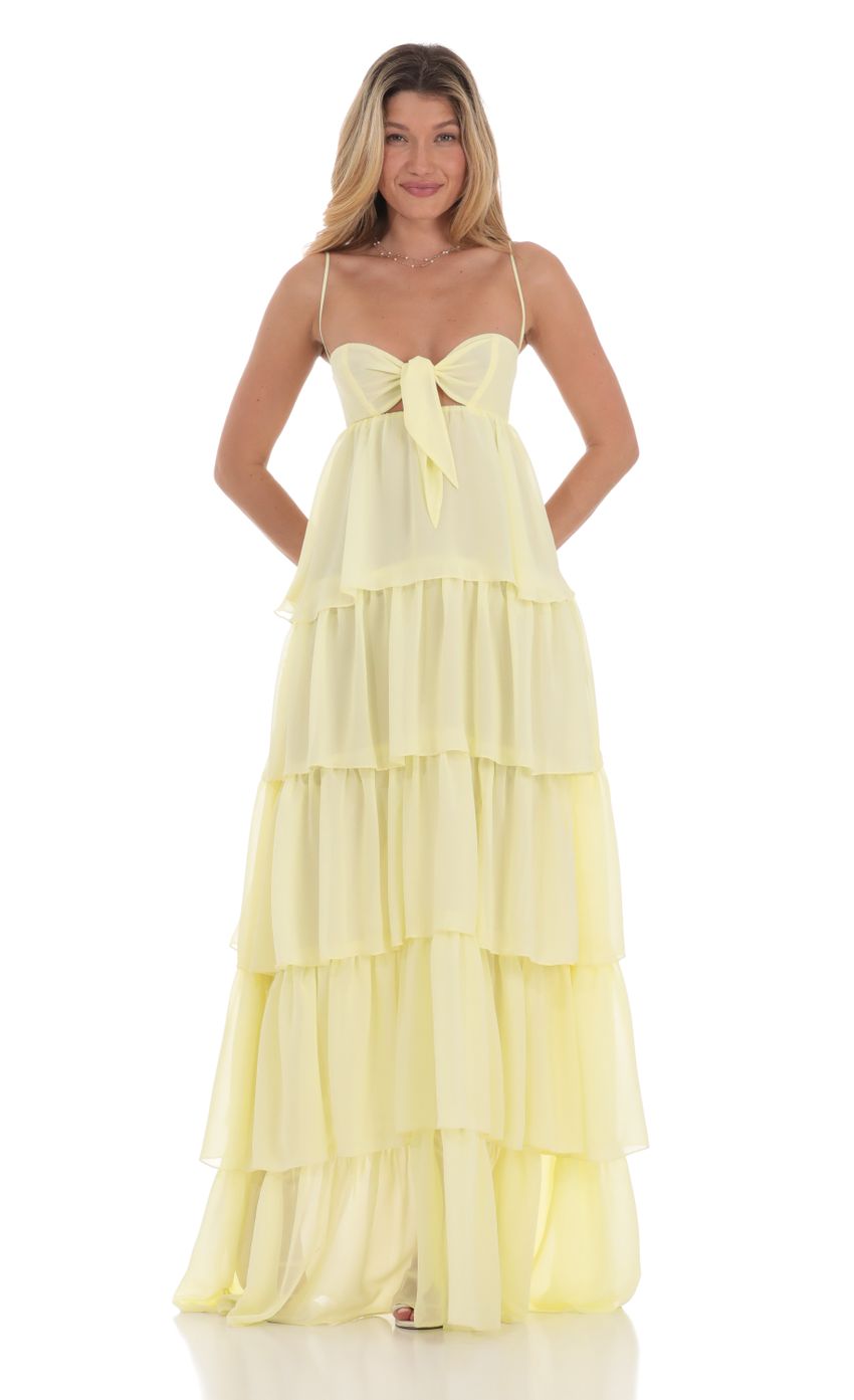 Ruffle Front Tie Maxi Dress in Yellow - luluinthesky