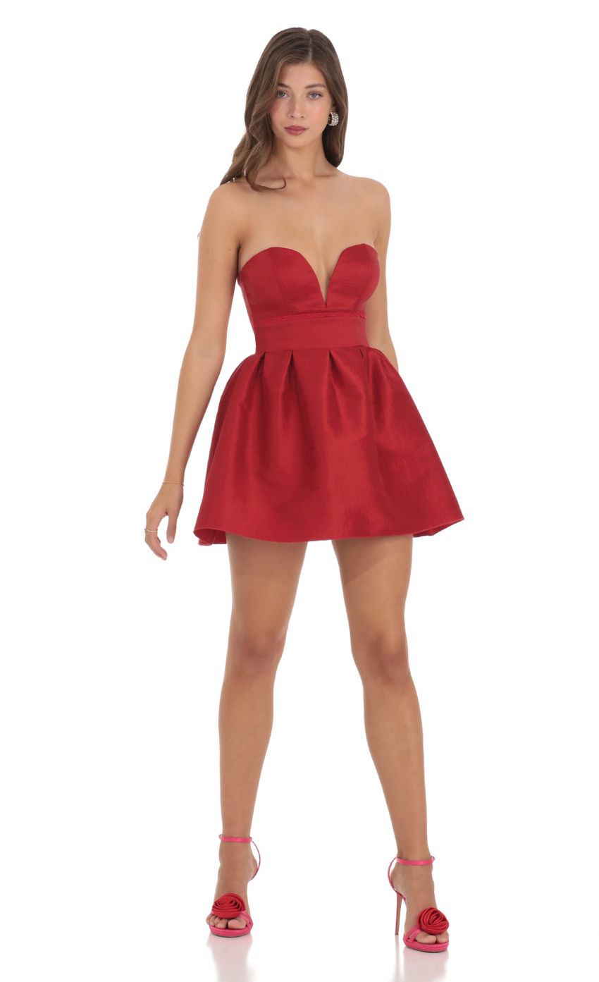 Strapless Corset Fit and Flare Dress in Red - luluinthesky