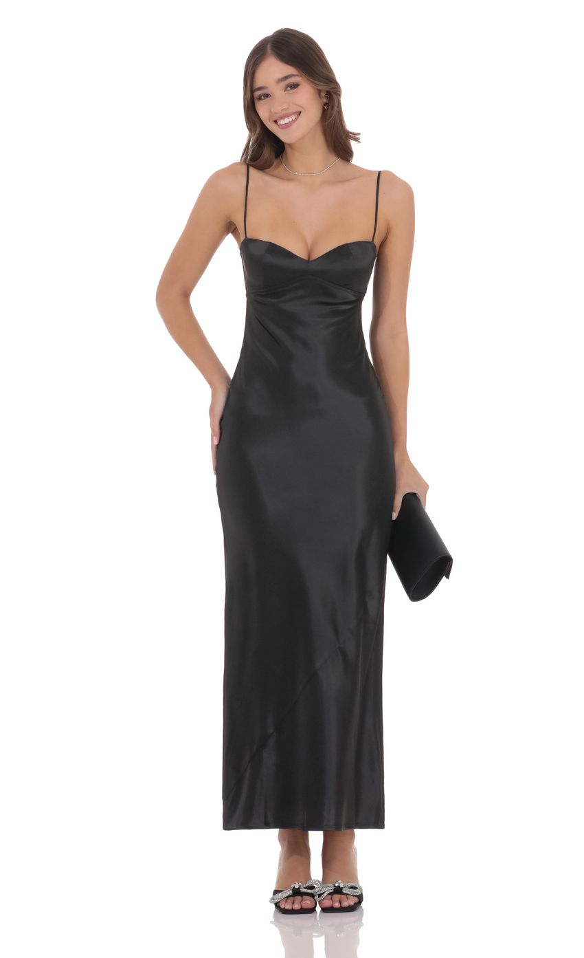 Satin Back Tie Maxi Dress in Black - luluinthesky