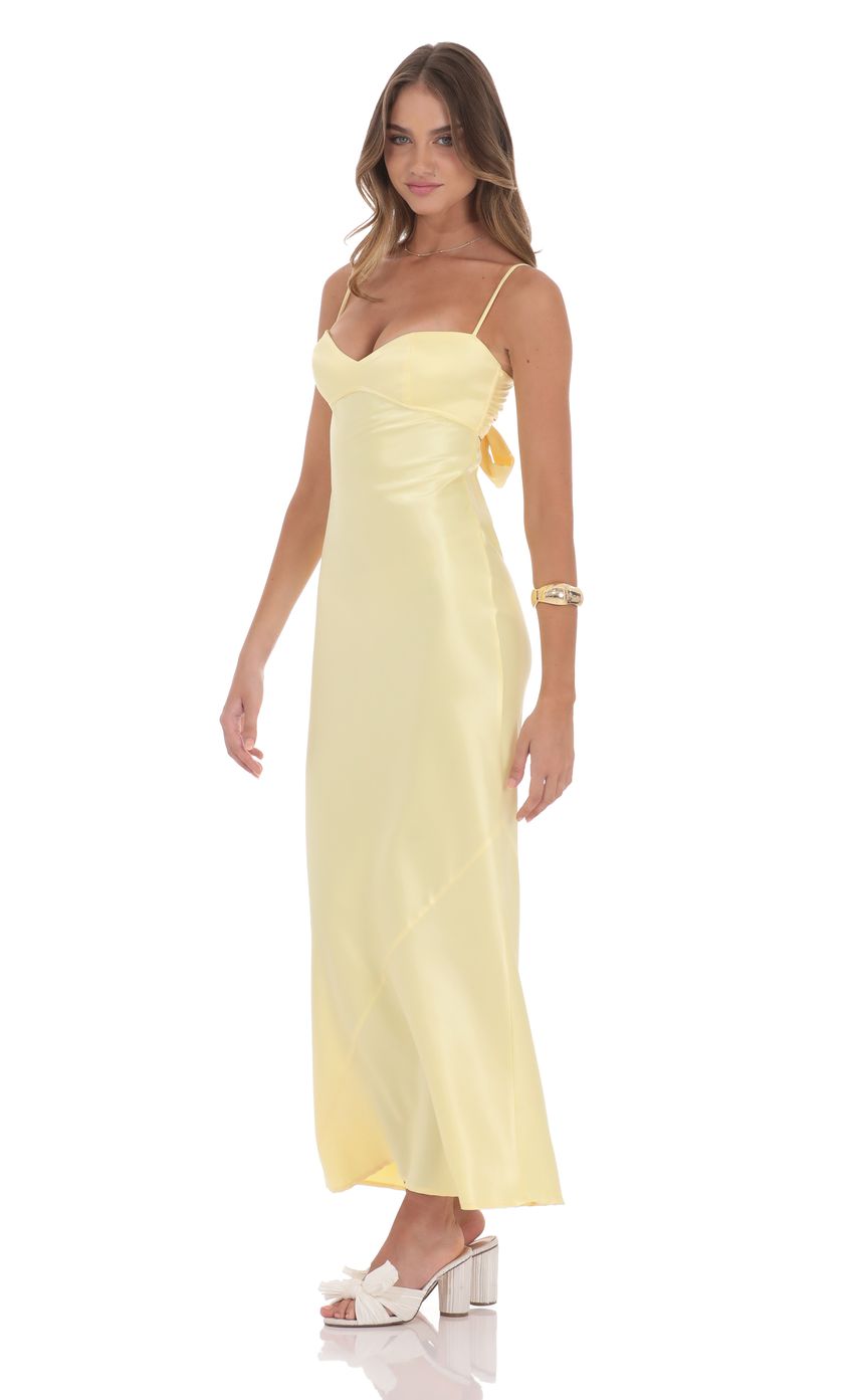 Satin Back Tie Maxi Dress in Yellow - luluinthesky