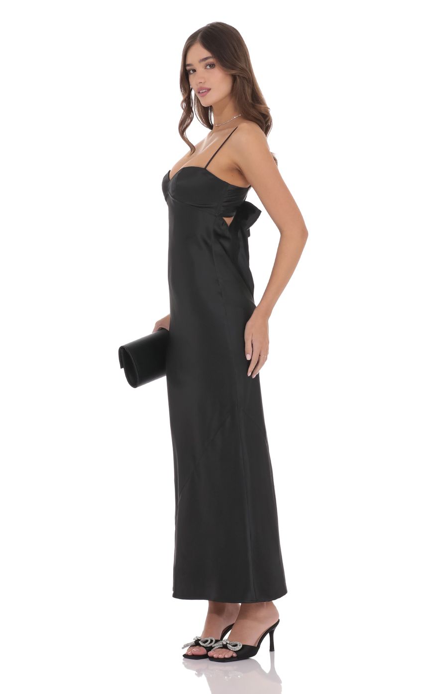 Satin Back Tie Maxi Dress in Black - luluinthesky