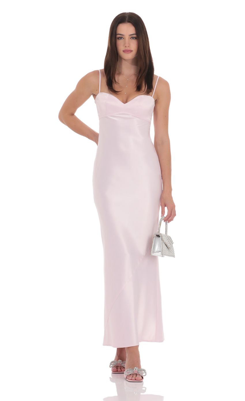 Satin Back Tie Maxi Dress in Pink - luluinthesky
