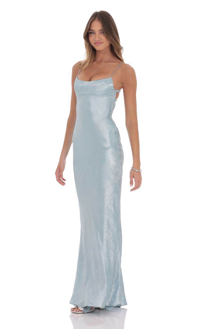 Crinkle Satin Open Back Maxi Dress in Sky Blue - luluinthesky