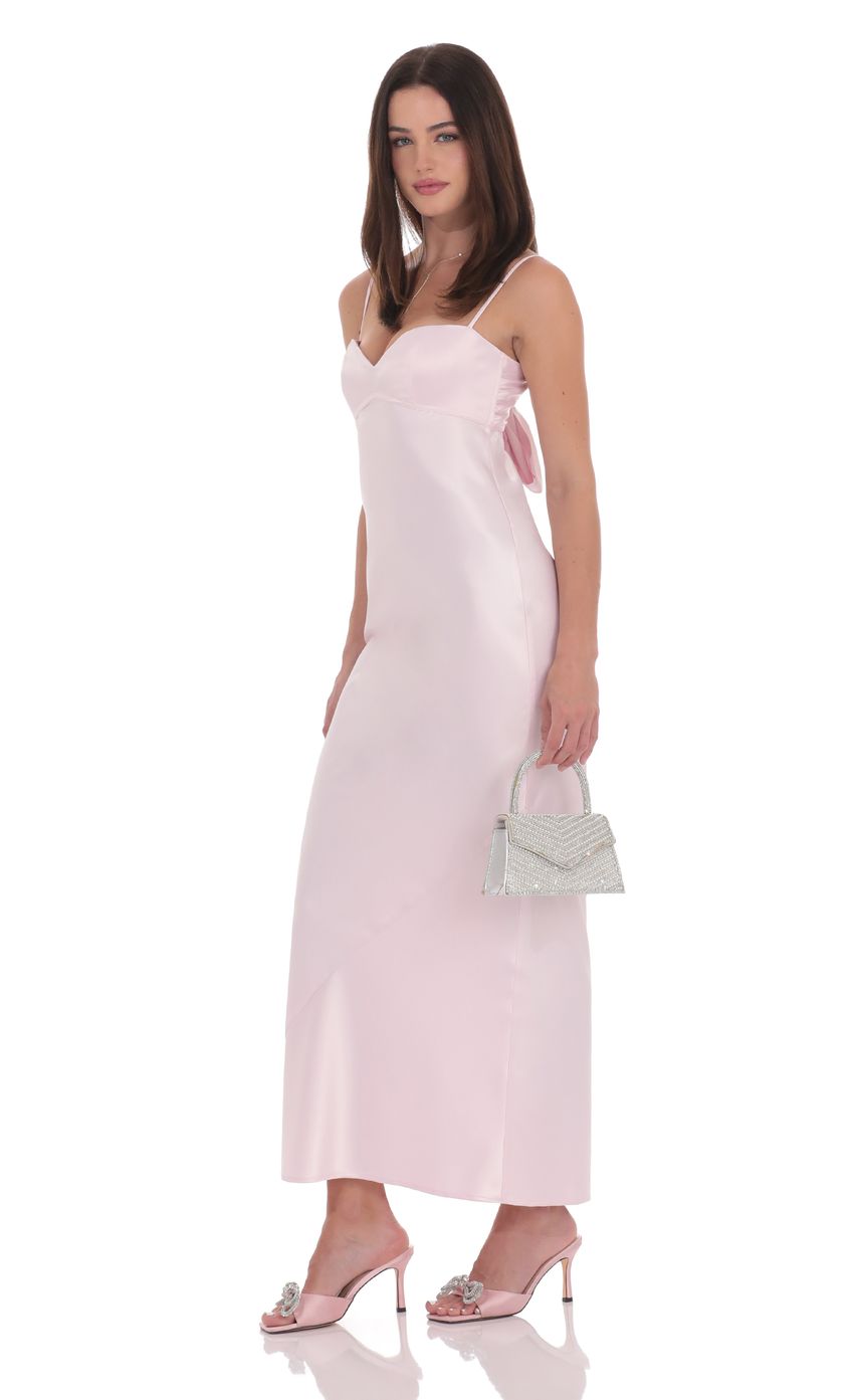 Satin Back Tie Maxi Dress in Pink - luluinthesky