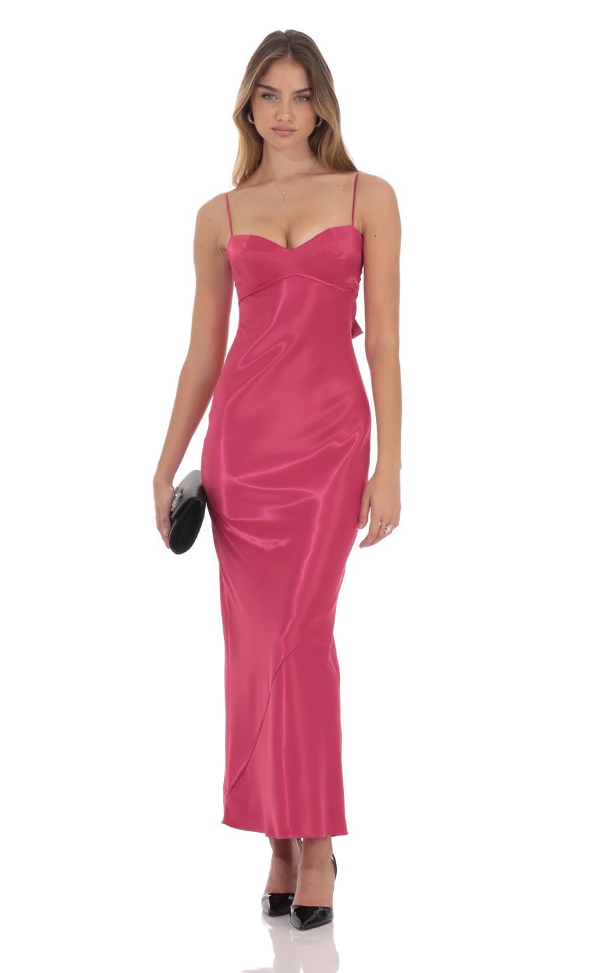Satin Back Tie Maxi Dress in Magenta - luluinthesky