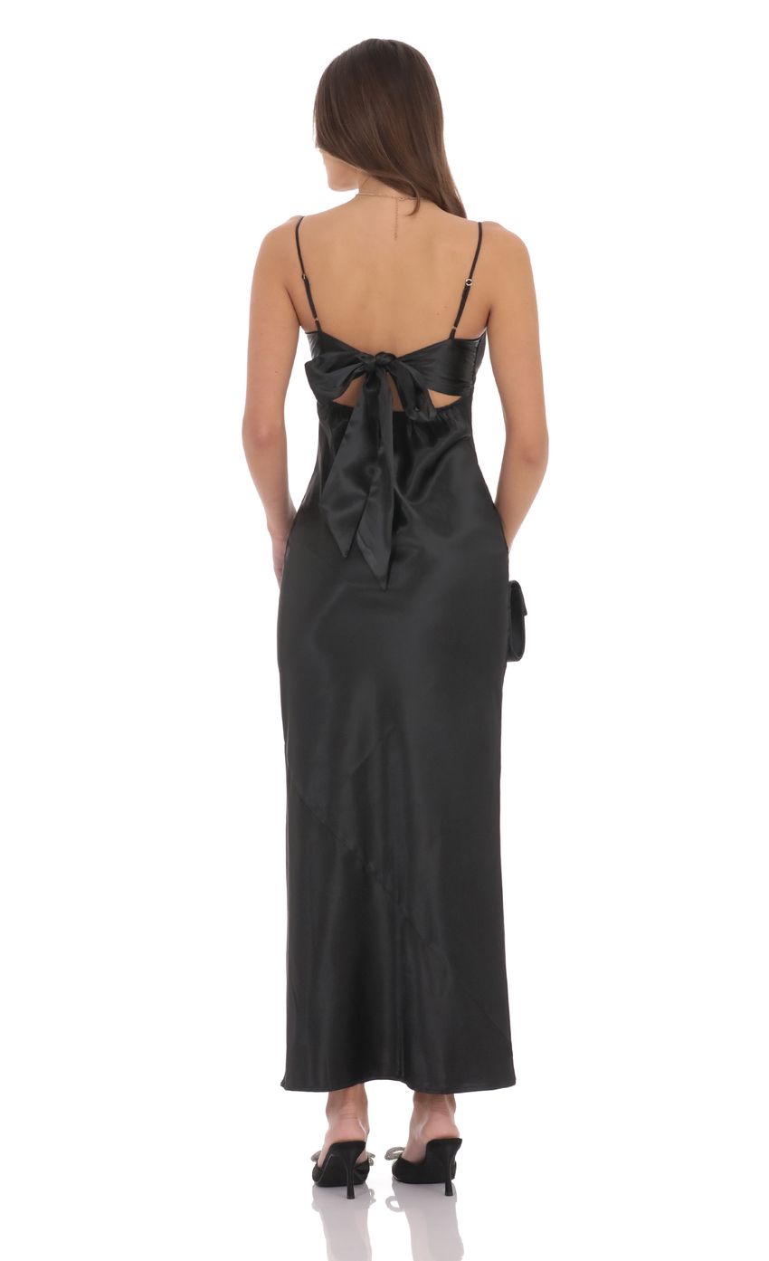 Satin Back Tie Maxi Dress in Black - luluinthesky