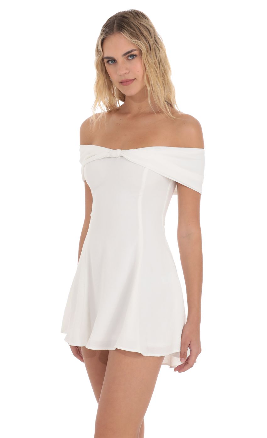 Front Bow Off Shoulder Dress in White - luluinthesky