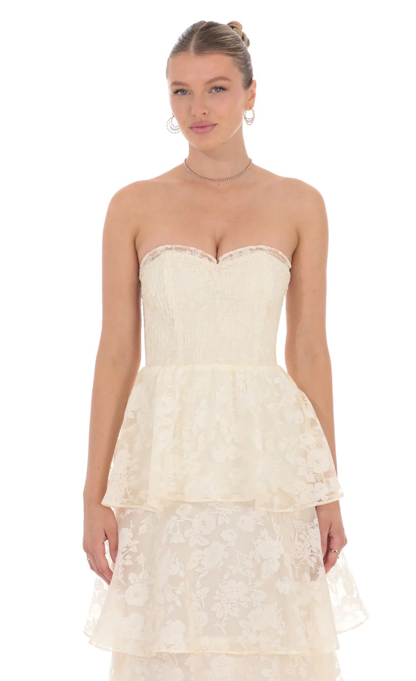 Floral Smocked Ruffle Maxi Dress in Cream - luluinthesky