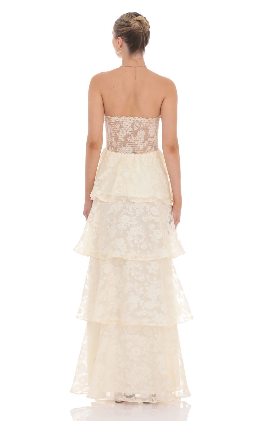 Floral Smocked Ruffle Maxi Dress in Cream - luluinthesky