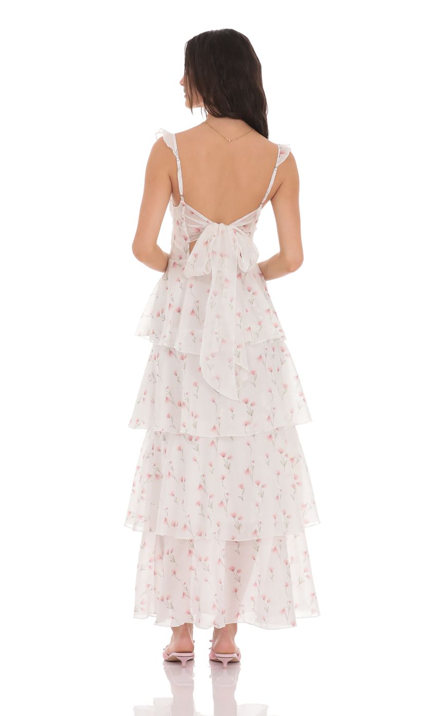 Floral Ruffle Maxi Dress in White - luluinthesky