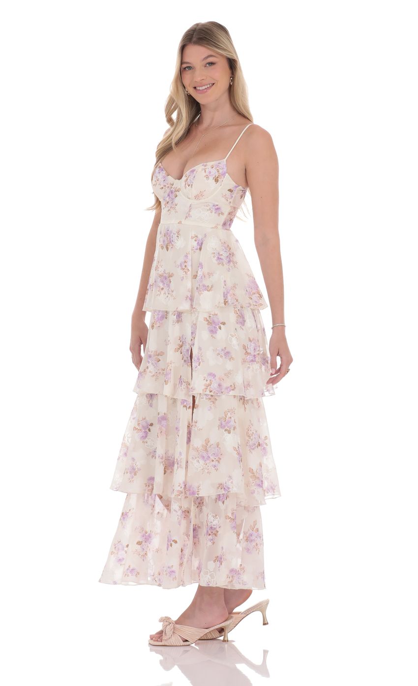 Floral Ruffle A-line Maxi Dress in Cream - luluinthesky