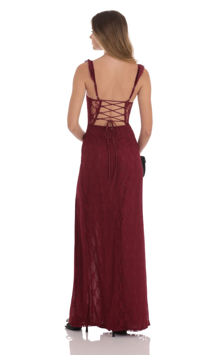 Lace Ruffle Sleeve Maxi Dress in Wine - luluinthesky