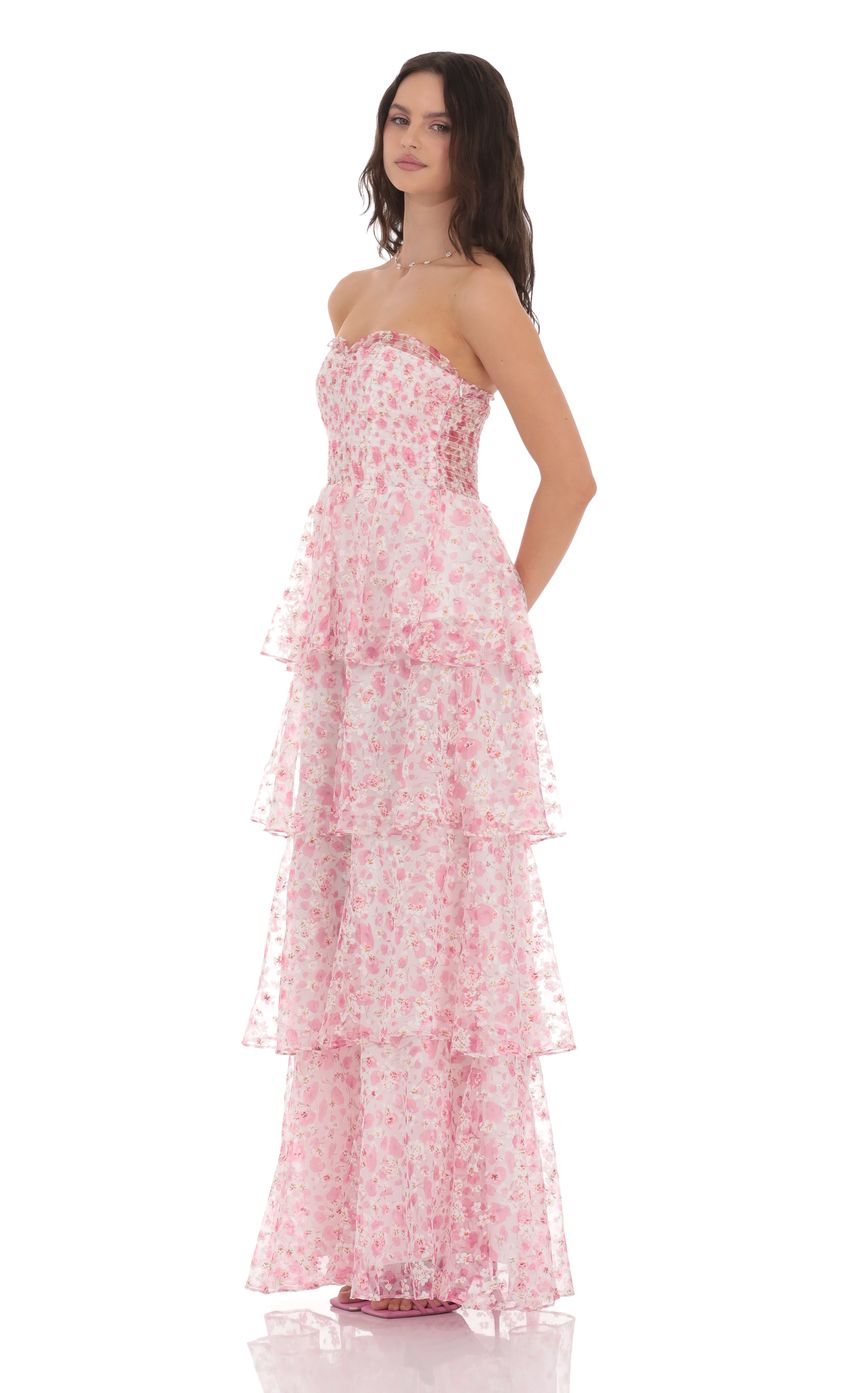 Smocked Floral Ruffle Maxi Dress in Pink - luluinthesky