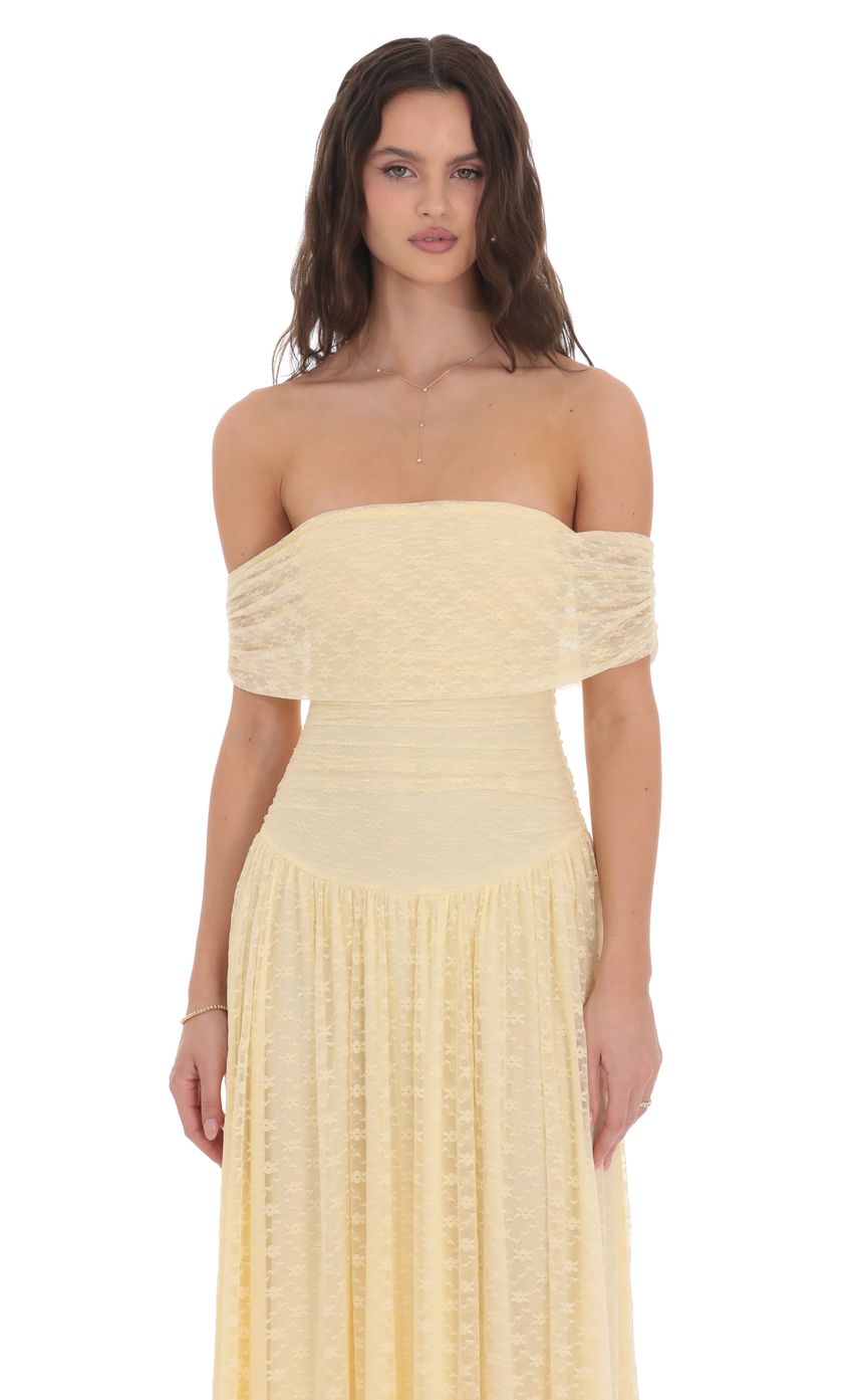 Lace Off Shoulder Maxi Dress in Yellow - luluinthesky