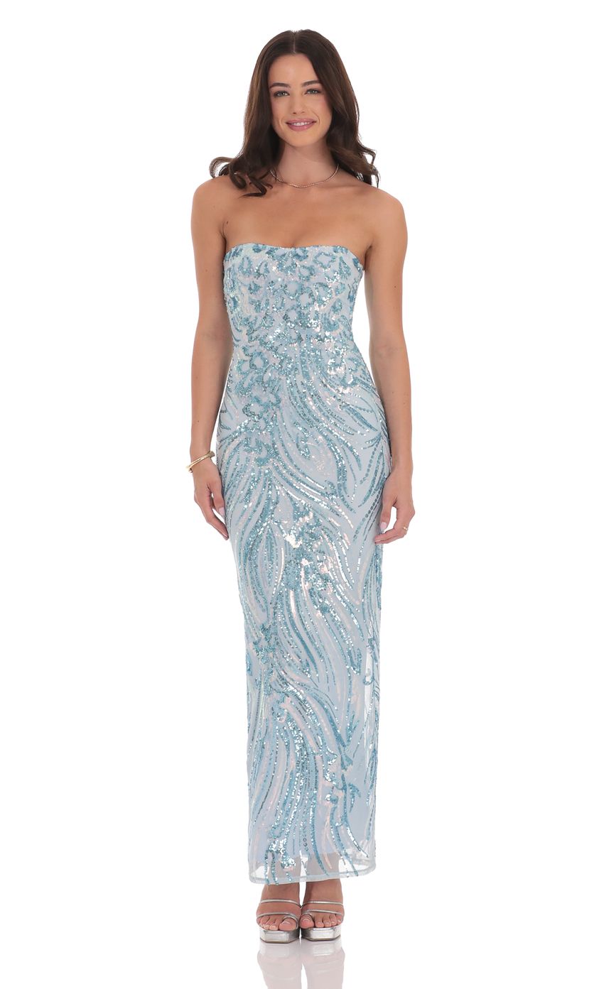 Sequin Pattern Maxi Dress in Sky Blue - luluinthesky