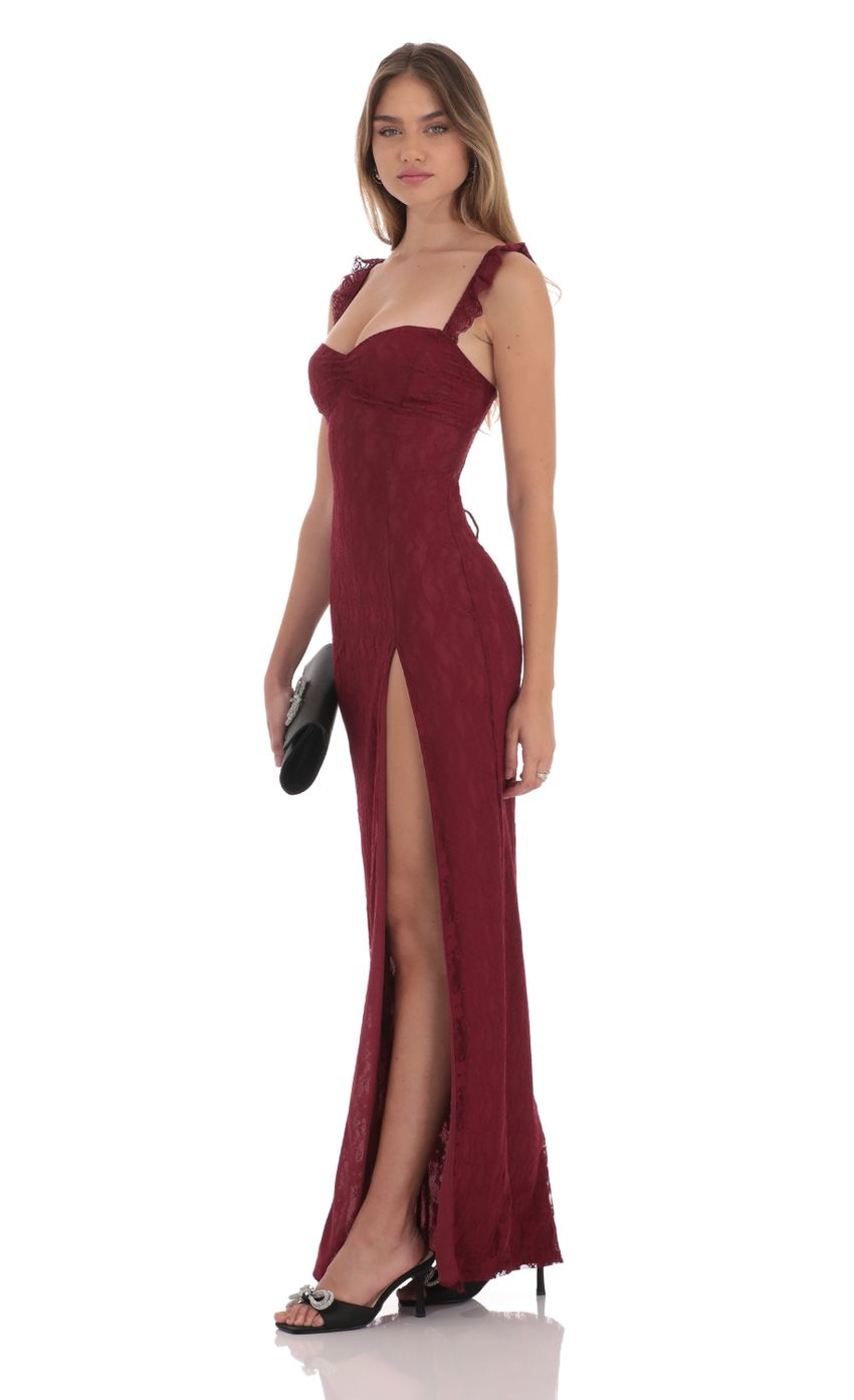 Lace Ruffle Sleeve Maxi Dress in Wine - luluinthesky