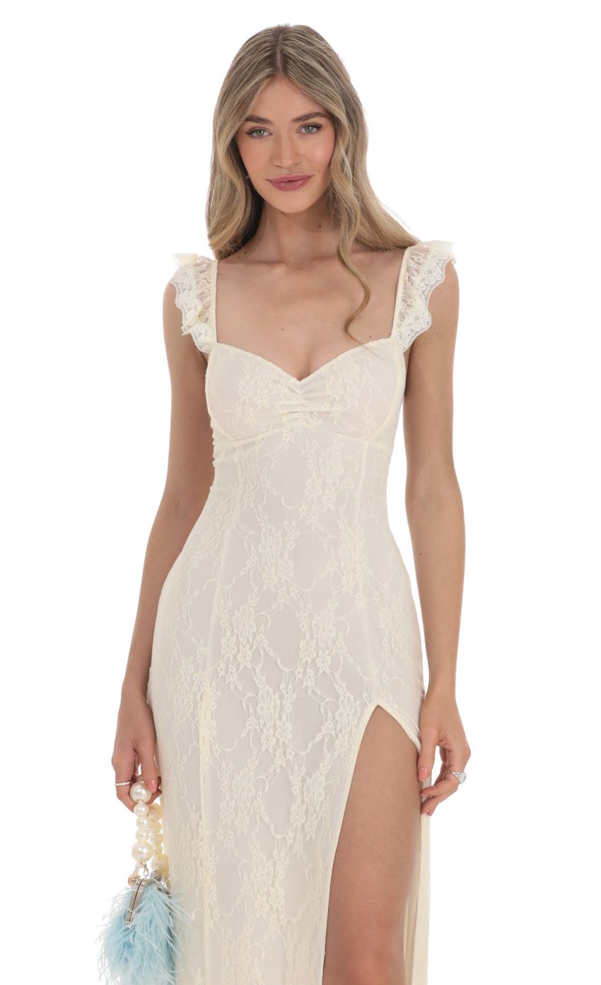 Lace Ruffle Sleeve Maxi Dress in Cream - luluinthesky