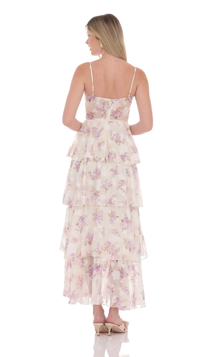 Floral Ruffle A-line Maxi Dress in Cream - luluinthesky