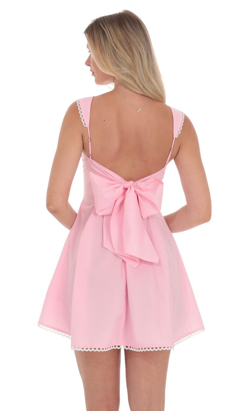 Embroidered Strap Fit and Flare Dress in Pink - luluinthesky
